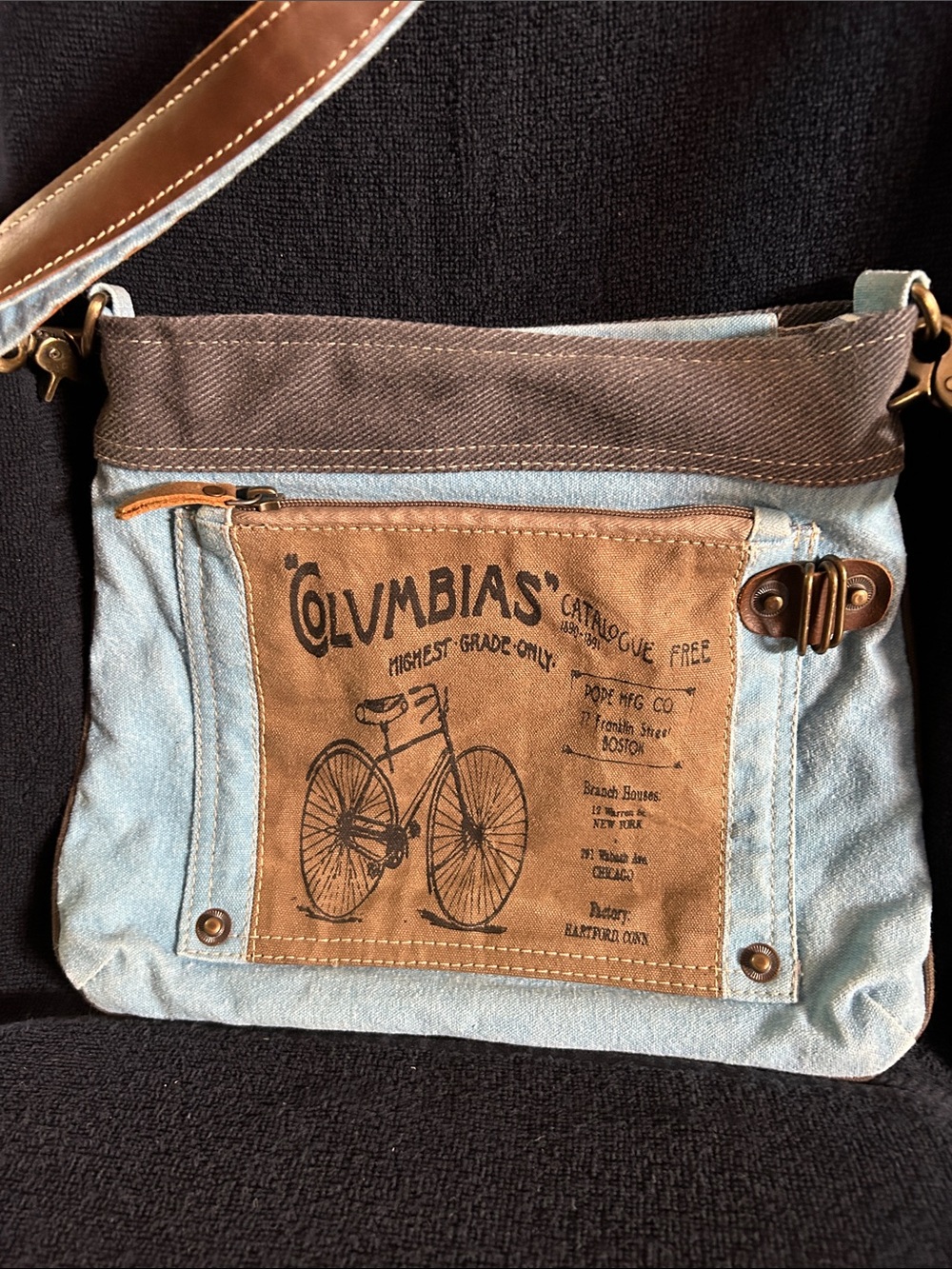 Clea Ray Columbias’ Light Blue Denim & Brown Canvas Messenger Crossbody